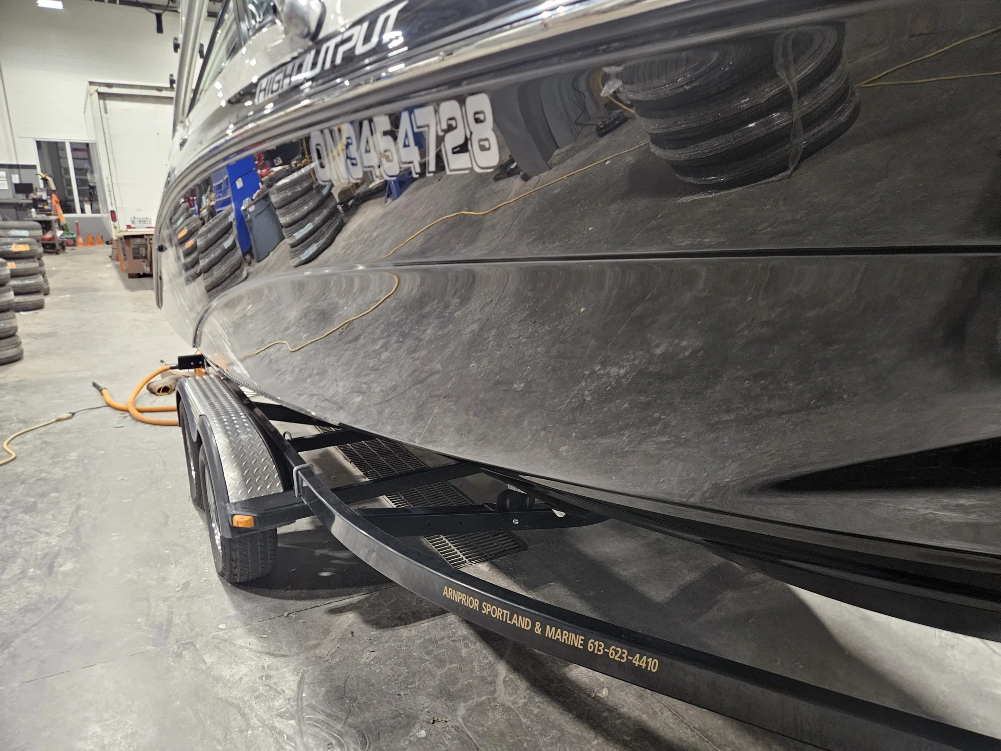 Polished hull under the shop lights