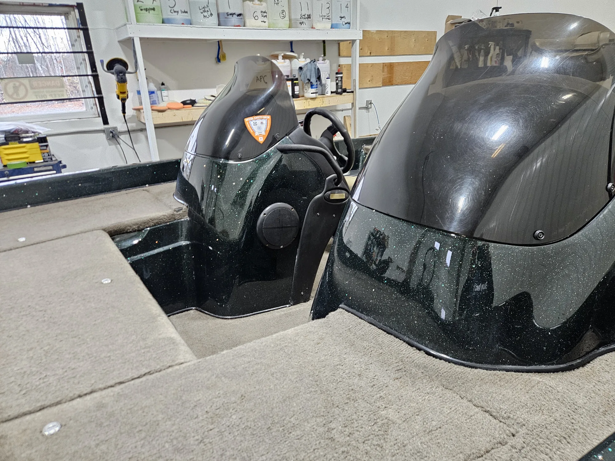 Boat interior detailed in the shop