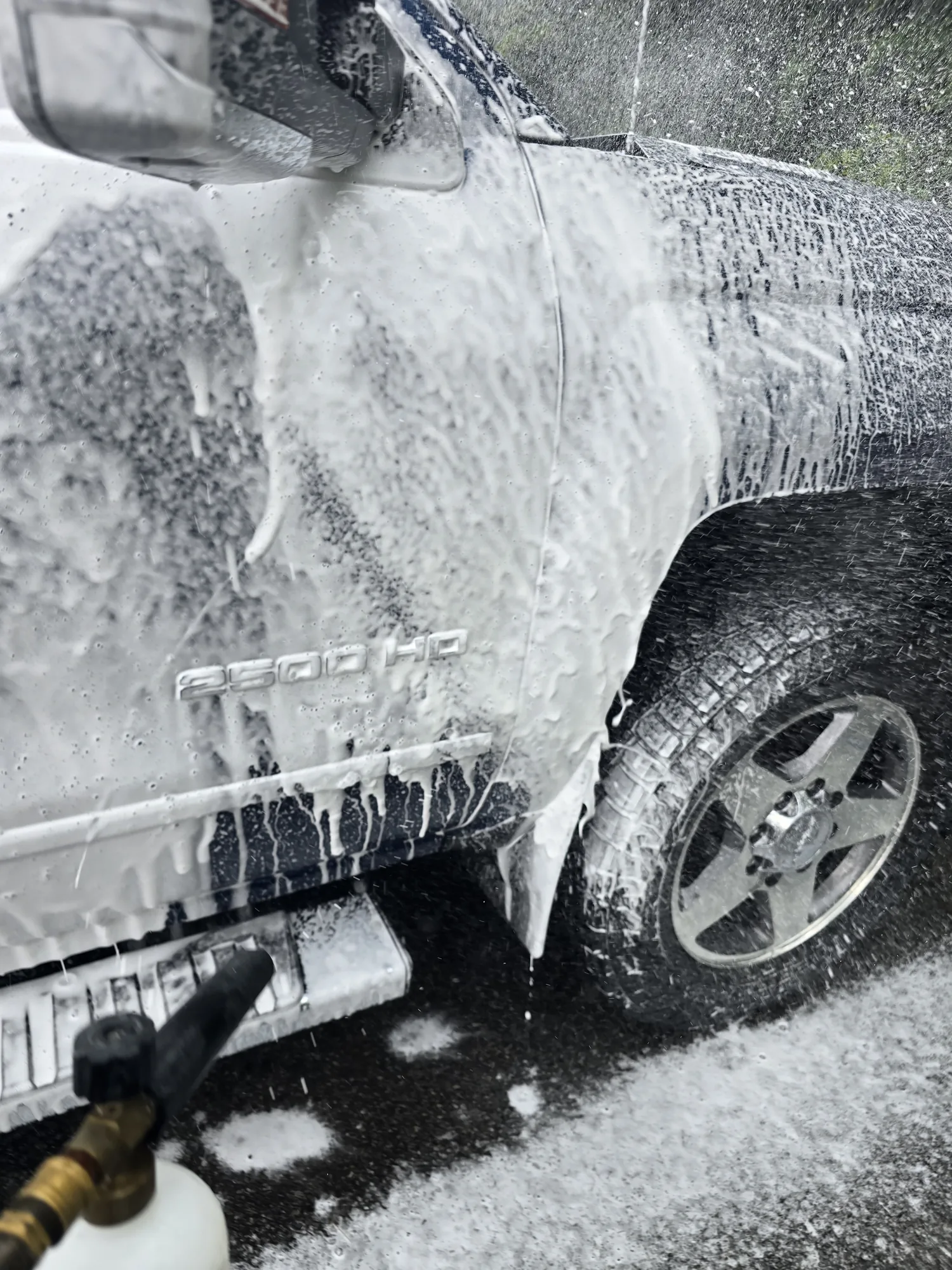 Foam wash on a pickup